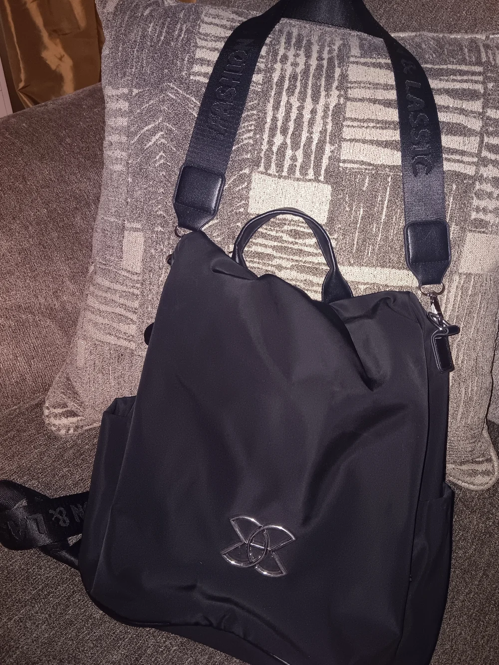 Black Women's Convertible Backpack Tote with Subtle Logo